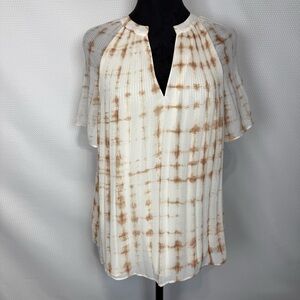 Halogen Burnt Orange & Brown on  White Tie Dye Patterned Blouse NWT Sz Small
